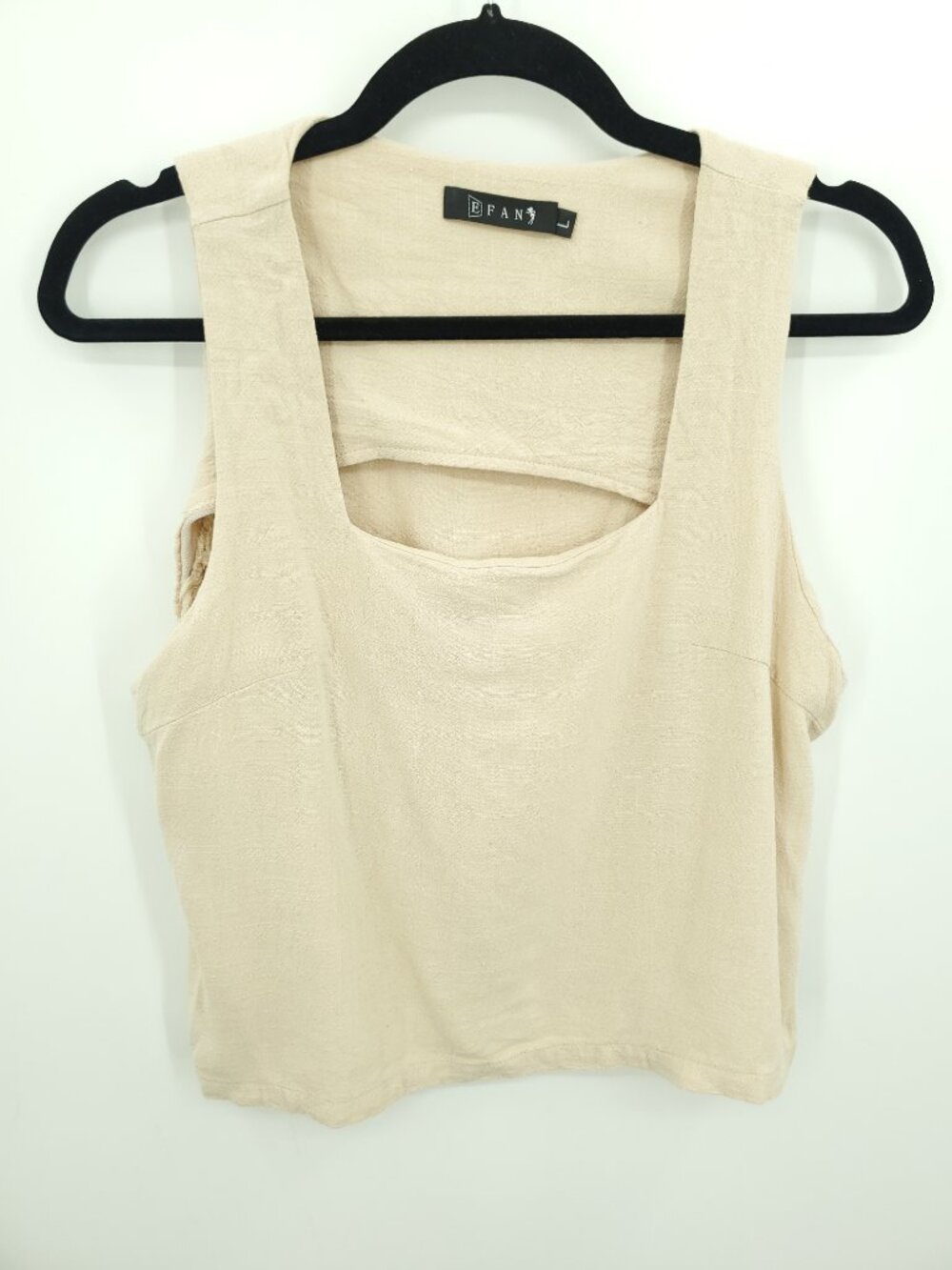 EFAN Beige Linen-Blend Square Neck Crop Tank Top L